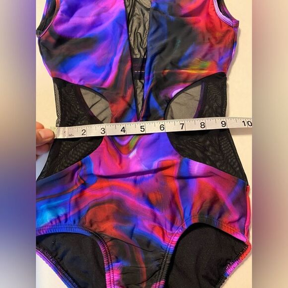 LA dance designs tie dye colorful purple blue OLIVIA LEOTARD mesh cut child LC - Picture 8 of 11